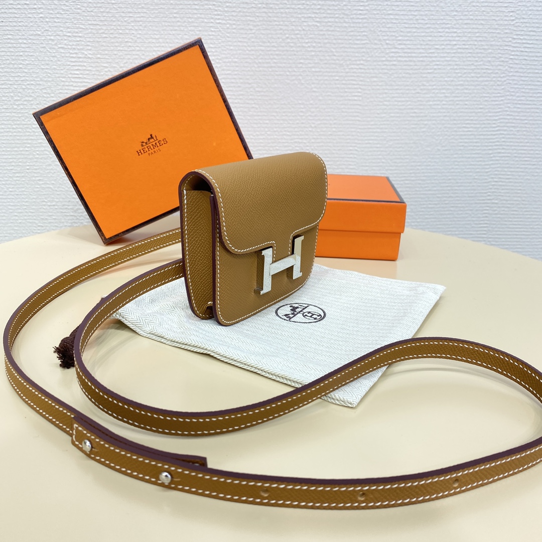 Hermes Constance Slim Wallet Belt Bag In Brown Epsom Leather